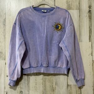 Mighty Fine Celestial Cropped Purple Cosmic Eye Sun Moon Star Sweatshirt
